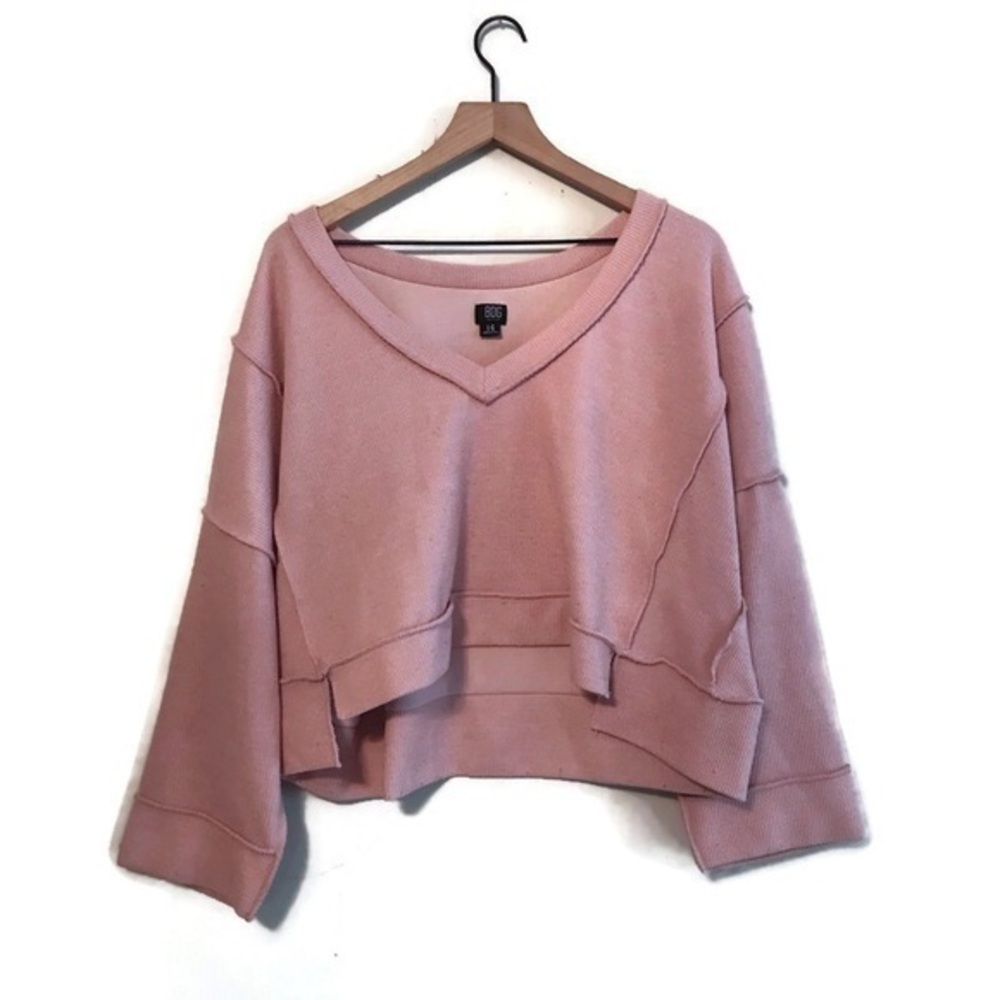BDG Urban Outfitters Ribbed Pink V Neck Oversized Crop Sweater Women’s Large